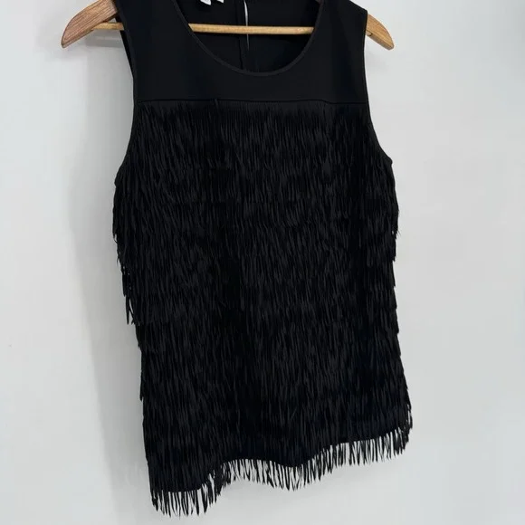 RSVP By Talbots Fringe Tank Top Women's Size Medium Black Sleeveless - Picture 2 of 6